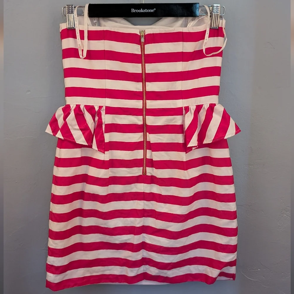 🌙 Lilly Pulitzer Pink and White Striped Strapless Dress - Picture 3 of 10